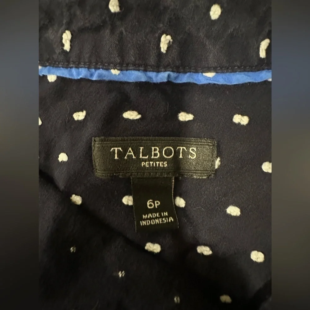 Talbots Top Navy White Polka Dot Button Long Sleeve - Picture 7 of 7